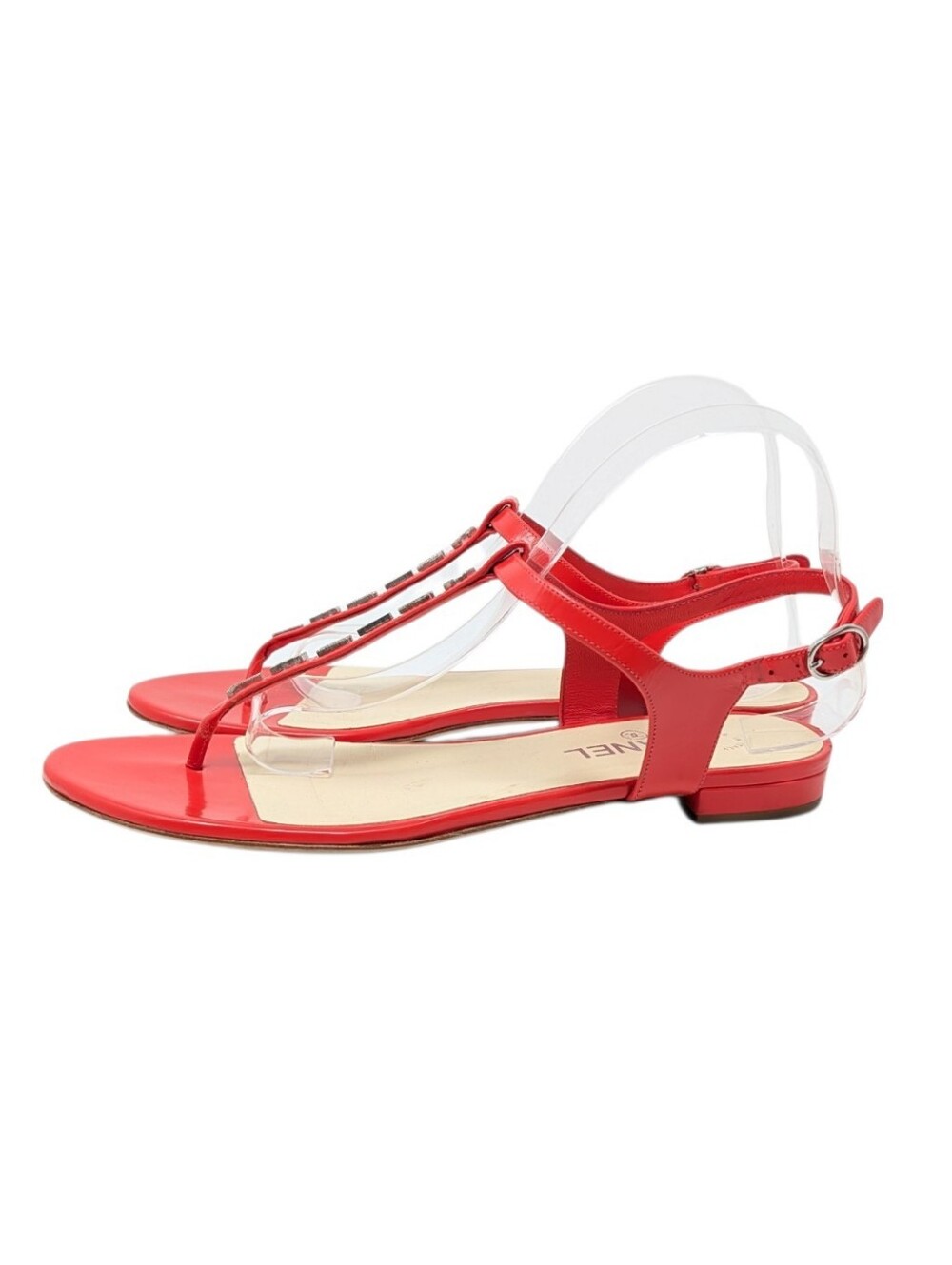 Chanel Red "CHANEL" Logo Slingback T-Strap Thong Sandals Size EU 41 - Picture 3 of 15